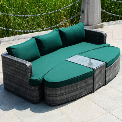 Anazco 89'' Wide Curved Patio Daybed with Cushions