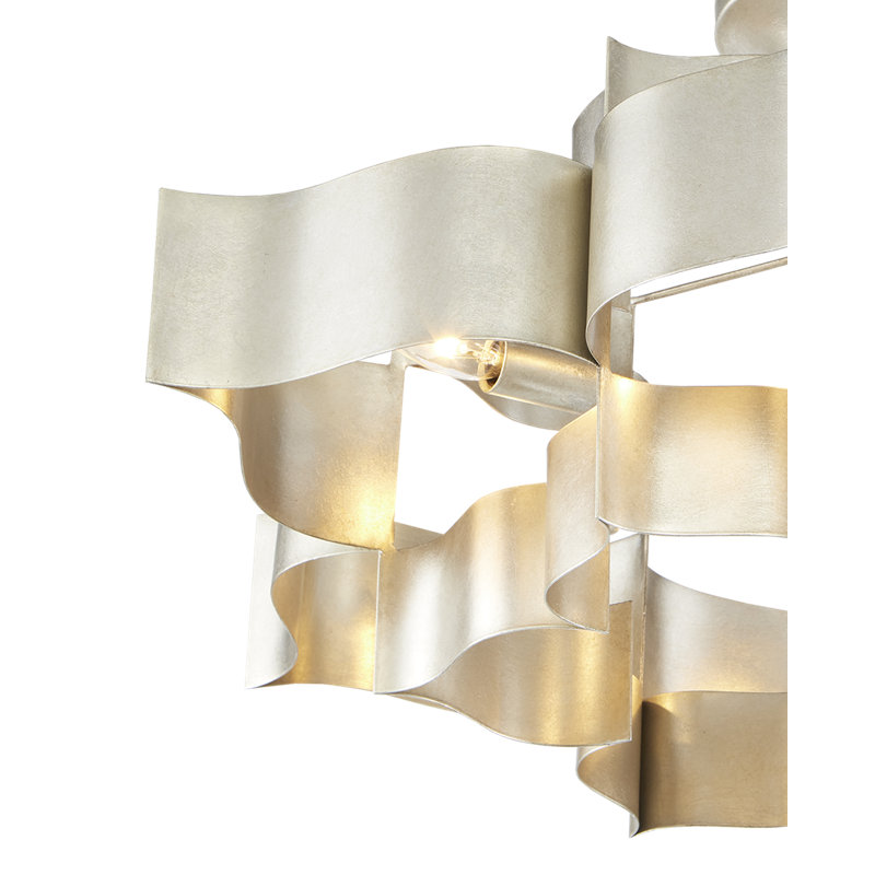 Grand Lotus 6 - Light Chandelier, Contemporary Silver Leaf