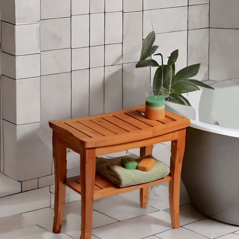 2 Tier Bamboo Side Table Shower Stool