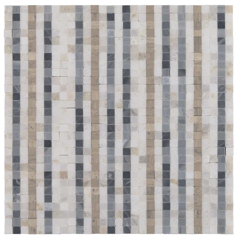 Microsaic Lines Storm Polished Marble Mosaic Tile, Gray