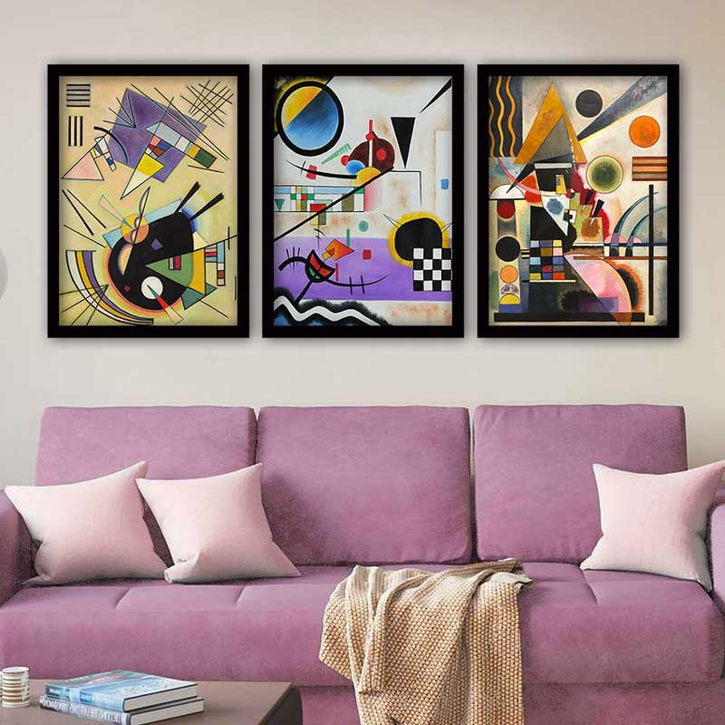Superbe ensemble de peintures décoratives encadrées (3 pièces) de 21,7 po x 29,5 po chacune | Cadre 100% bois avec polystyrène de 0,8 pouce | Impression numérique UV | Parfait pour la décoration murale de salon, de bureau et de galerie