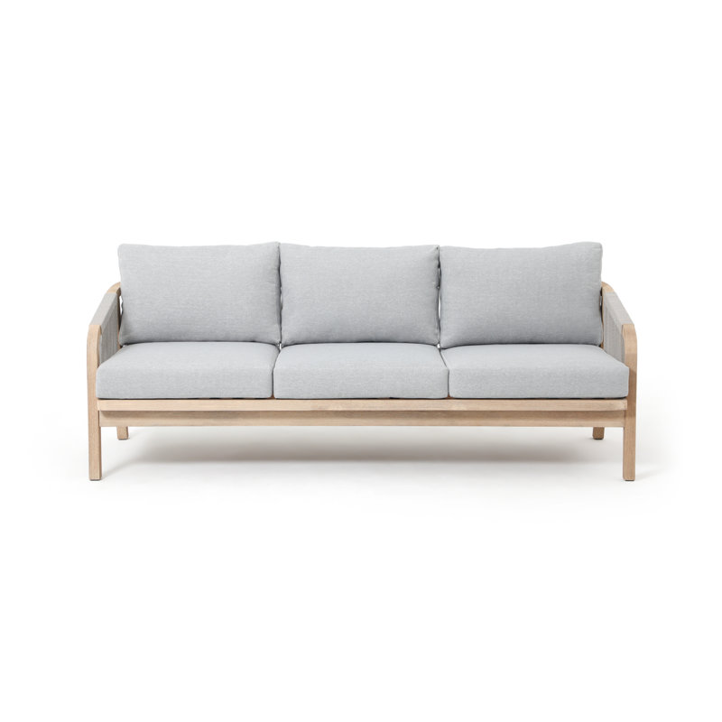 Andrek Outdoor Acacia Wood and Rope Woven Sofa with Cushions