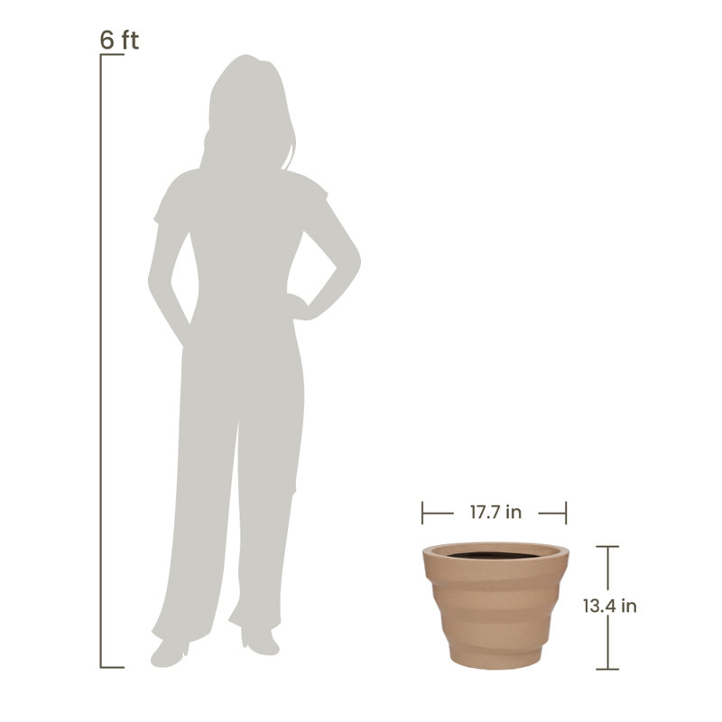 Kaegen ECOBO EcoFriendly Round Pot Planter, Dune Indoor Outdoor Use, Four Season Use, Sand, 13.4" H x 17.7" W x 17.7" D