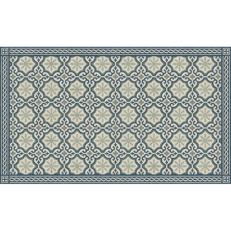 Un-Rug Chelsey Low Profile Kitchen Mat by Matterly, Blue/Beige/Green, Rectangle 2'10" x 4'10"