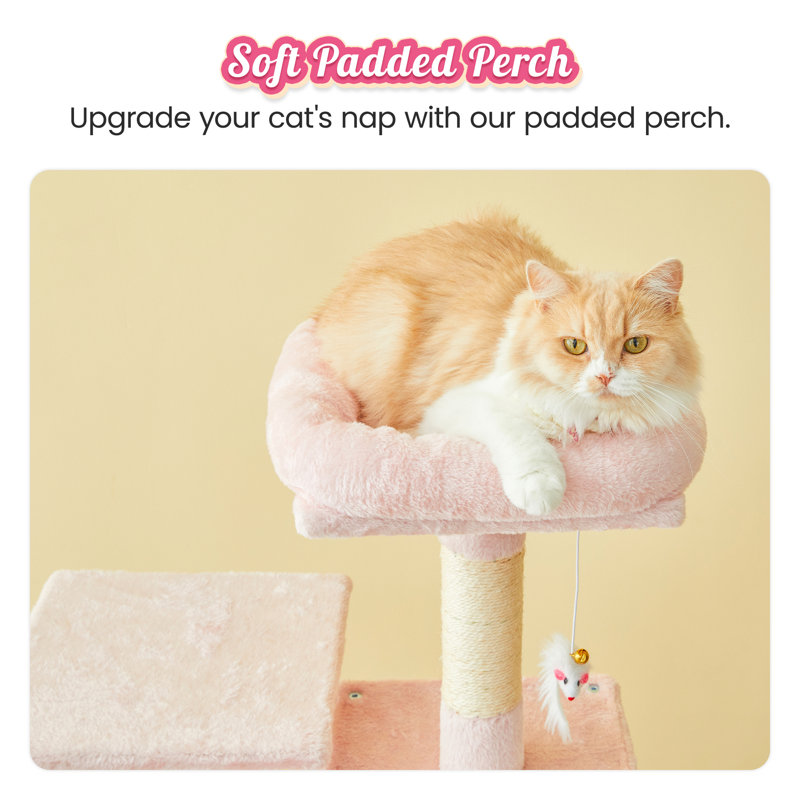 63.8-Inch Pink Multi-Level Sisal Cat Tree Tower