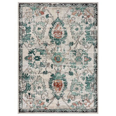 Tapis oriental à motif floral sans perte de poils