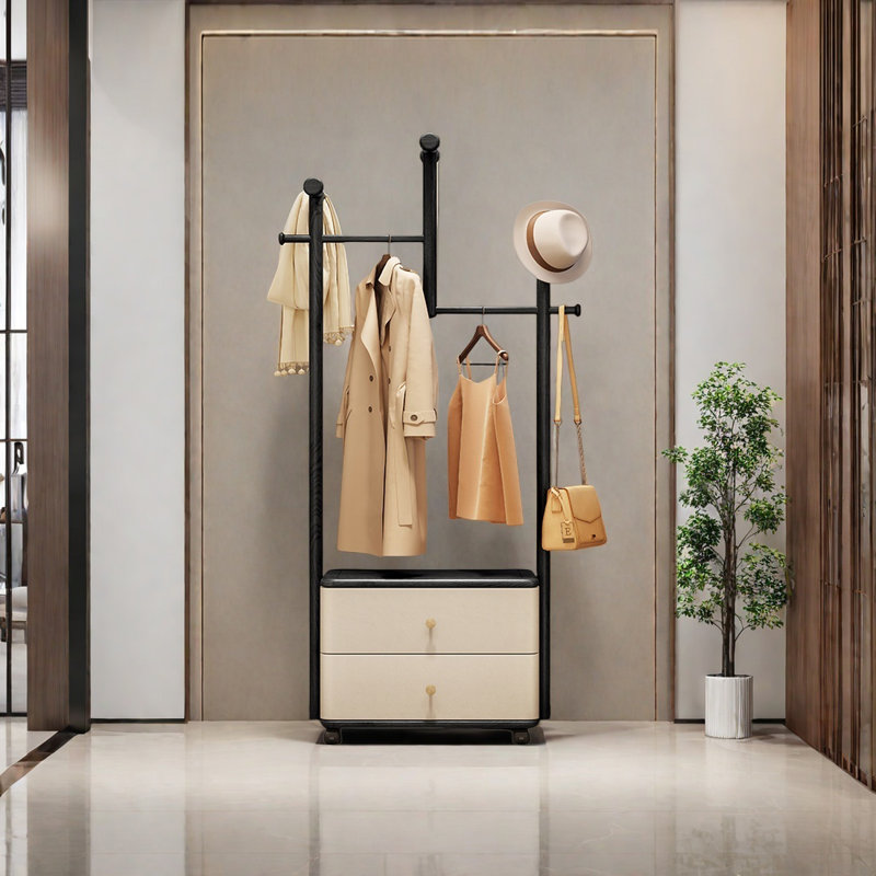Ash Wood Coat Rack Storage Bench, Black