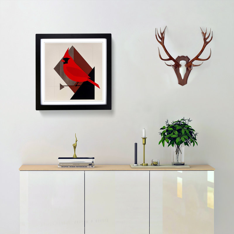 Cardinal Bird Suprematism No.7 - Framed Print, Black