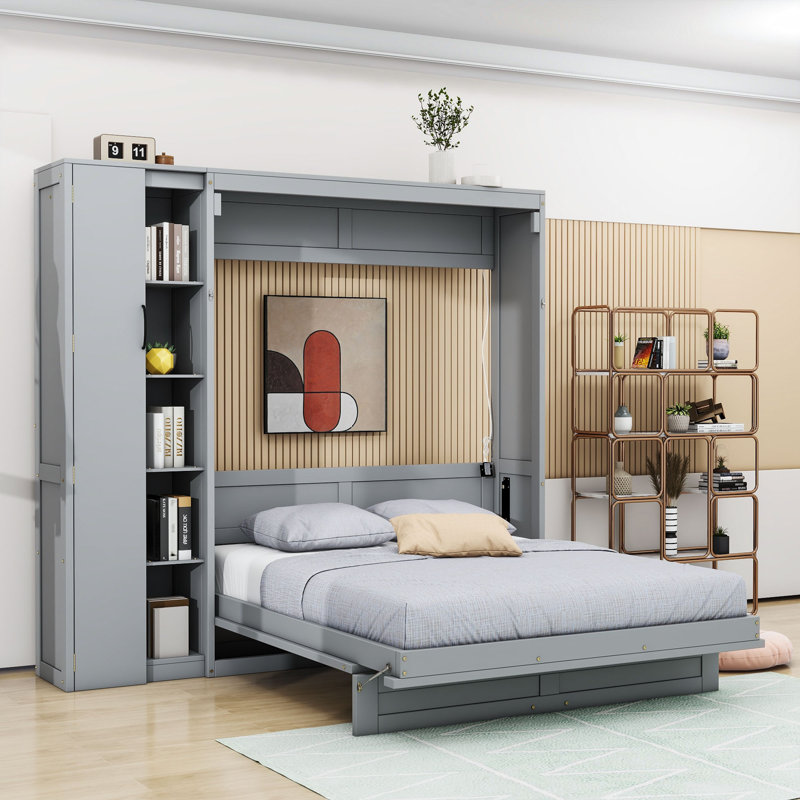 Lit escamotable pliable Septimus avec multifonction, Gris, Double