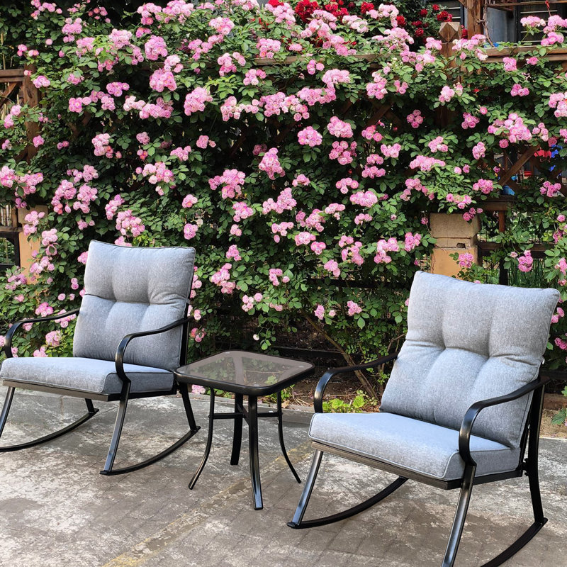 Fauteuil à bascule gris moyen avec chaise et sièges stables pour ajouter du style à votre cour, Gris moyen