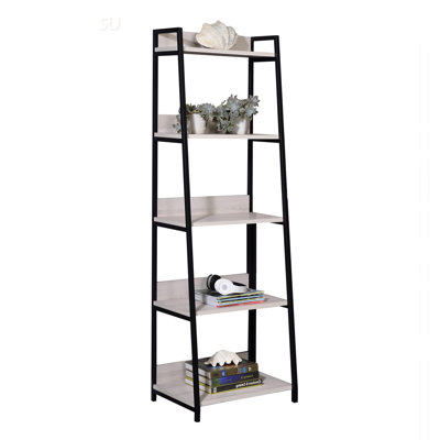 Stylish Ladder 5-Tier Bookshelf With Open Compartments For Versatile Storage And Display, For Modern Home Decor.