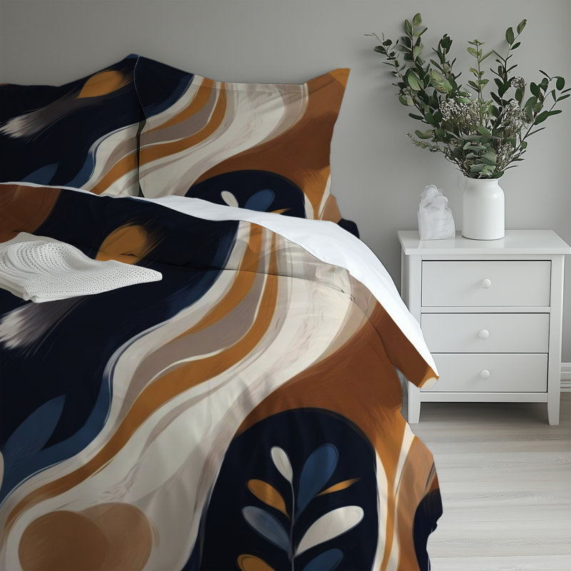 Microfiber Comforter Set, Twin Comforter + 2 Standard Shams, Black/Brown/White Abstract
