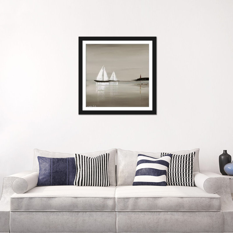 «Sailing I», reproduction sur toile, H 24 po x l 24 po x P 1 po, Papier d'art encadré noir, Blanc