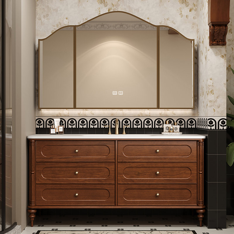 American retro medieval style bathroom cabinet, 32.28" H x 47.24" W x 21.65" D