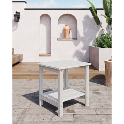 2 Pack 18 Inch HDPE Outdoor Adirondack Side Table - 2-Tier Weather Resistant Patio End Table - All-Weather Square Accent Table for Deck, Porch, Poolside & Backyard - White