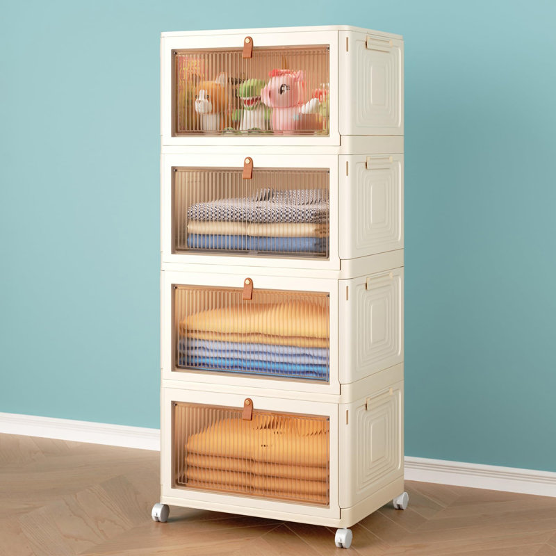 4 Tier Stackable Plastic Storage Bins with Lid and Wheels - 23 QT Closet Organizers and Storage, Foldable Storage Containers, Organization and Storage Boxes for Craft, Home, Pantry, Dorm