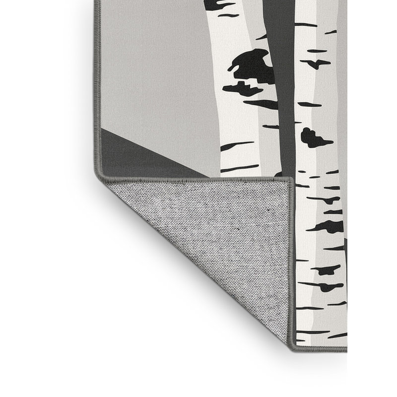 Machine Washable Oyan Birch Tree Scandinavian Striped Rug in Gray – Gray Binding, 4x6