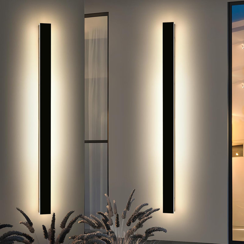71 " Modern Black Waterproof LED Linear Outdoor Wall Sconce for Exterior Porch or Garden, 1.7" H x 71" W x 4.72" D