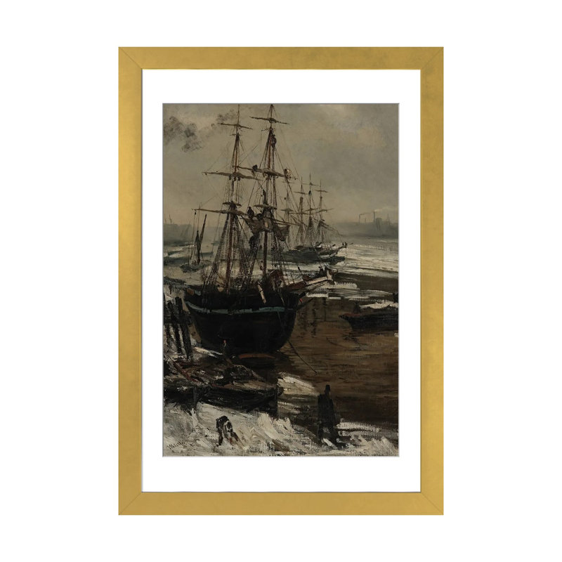 «Thames in Ice, The», reproduction d'art murale, papier d'art encadré, 24 po x 16 po, Papier encadré, Doré