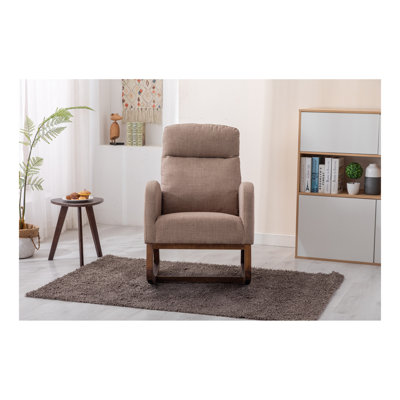 Chaise berçante, fauteuil oscillant moderne, fauteuil inclinable avec pieds en bois et poche latérale, fauteuil berçant de chambre de bébé avec dossier haut pour chambre à coucher (lin chameau)