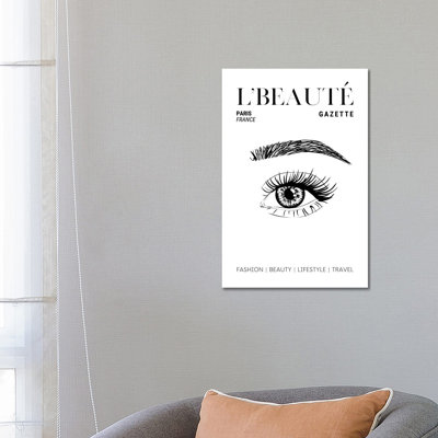 L'Beaute French Beauty Magazine Cover With Eyebrows And Eyelashes by Design Harvest - Wrapped Canvas Print