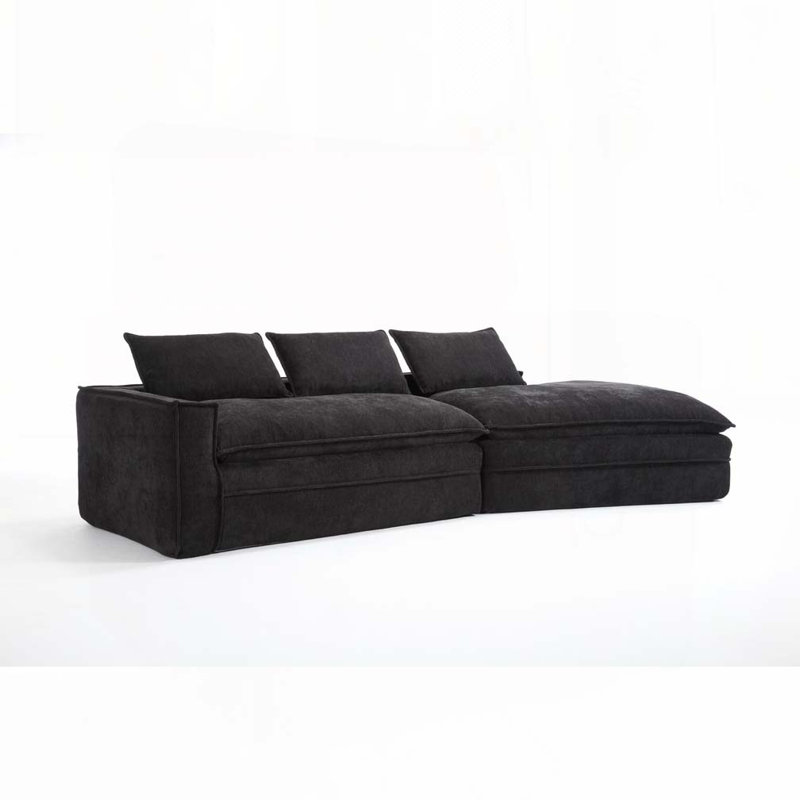 Canapé modulaire modulaire, canapé nuage rembourré avec sièges profonds, méridienne orientée vers la droite, Noir
