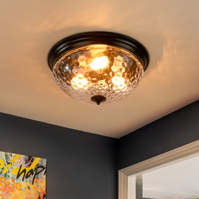 Plafonnier encastré 3 lumières en verre martelé