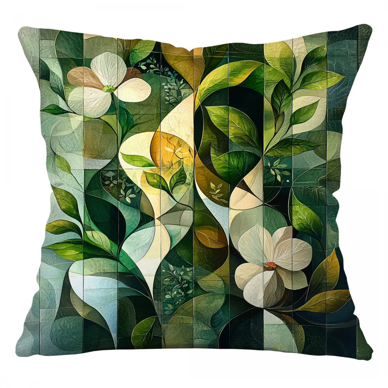 Coussin décoratif botanique, sergé de coton floral, Carré 14 po