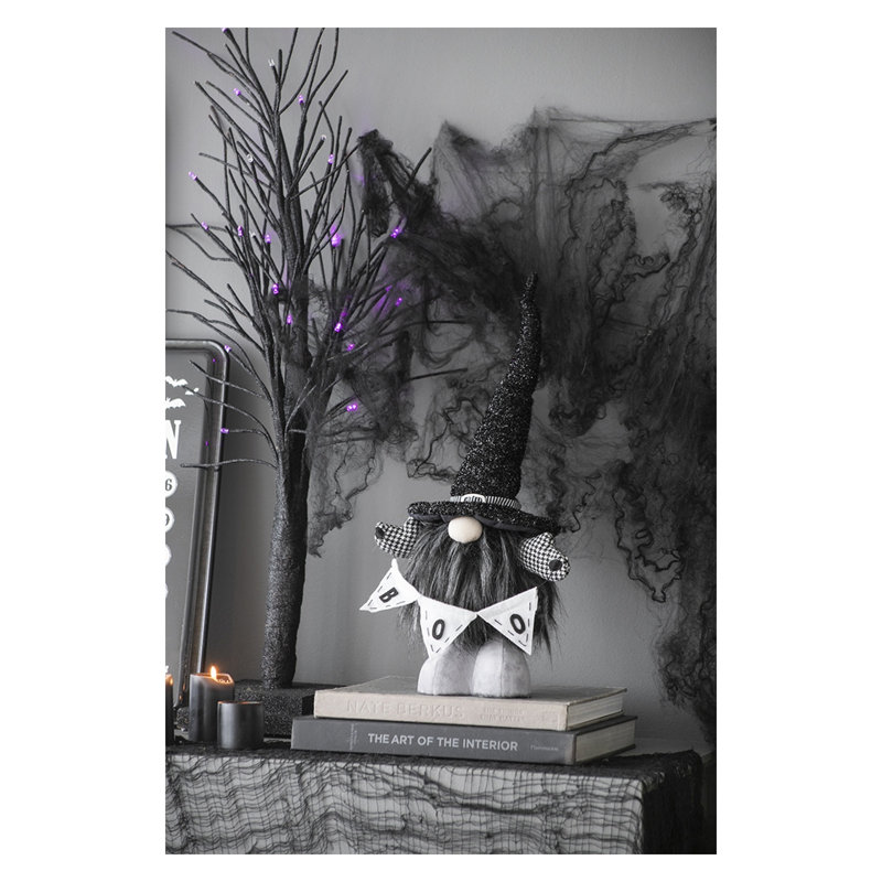 Ensemble de 2 gnomes d'Halloween en tissu avec bannière «Boo», décor saisonnier noir et blanc de 20 po