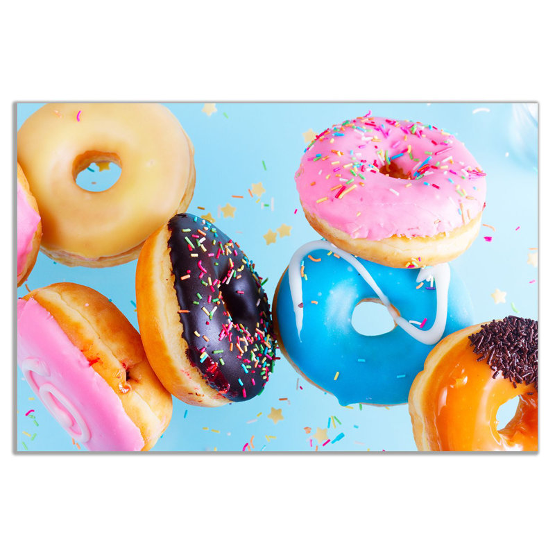 Colourful Brown Pink Blue Doughnut With Cream Food - Wrapped Canvas Print, 31cm H x 20cm W