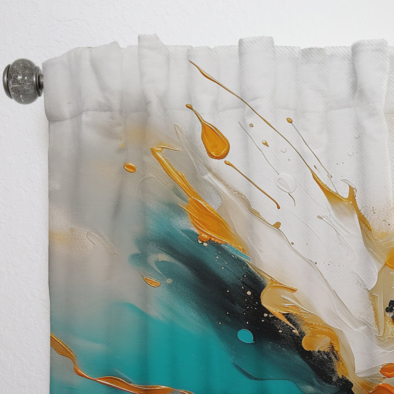 Kinna - Peinture coup de pinceau abstrait peint - Rideau de peinture - Velours obscurcissant - 1 panneau, L 52 po x L 63 po