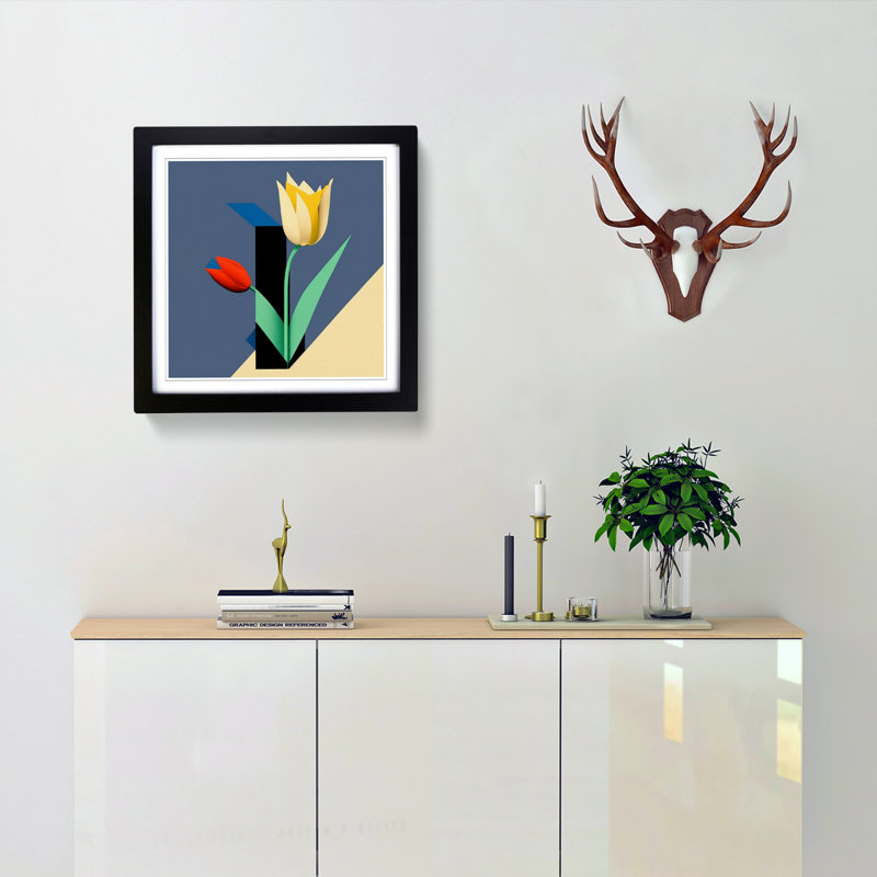 Tulip Flower Suprematism - Single Picture Frame Print on Wood, Black