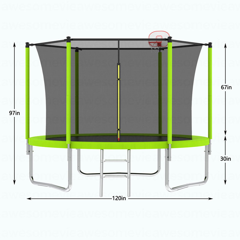 Trampoline 10 pieds pour enfants, panier et échelle de basketball, trampoline pour enfants avec enceinte de sécurité, assemblage rapide pour s'amuser dans la cour, approuvé ASTM