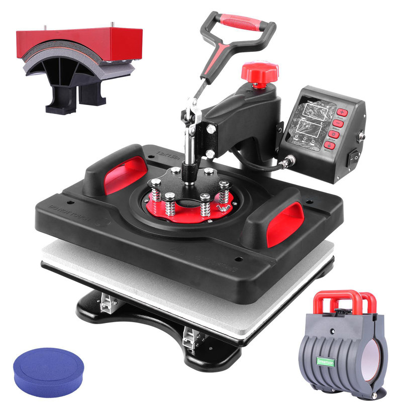 12"X15" Heat 5 In 1 Press Machine Heat Transfer Machine Digital Sublimation Heat Press Machine For T-Shirts Hat Mug Plate Cap Bottle With 360-Degree Swing Away Function