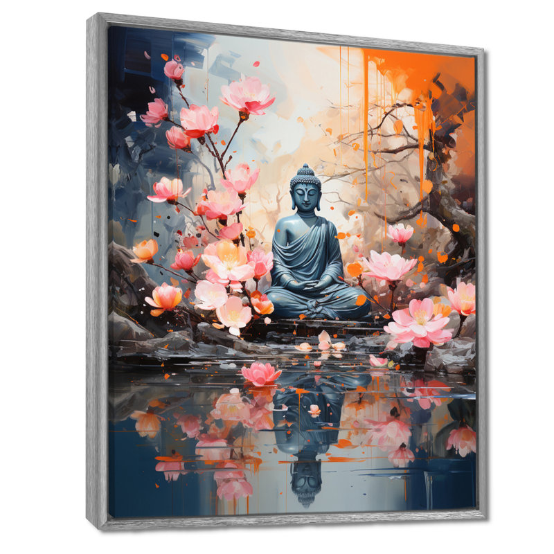 Floral Buddha In Meditation I sur impression sur toile, H 20 po x l 12 po x P 1 po, Cadre argenté flottant
