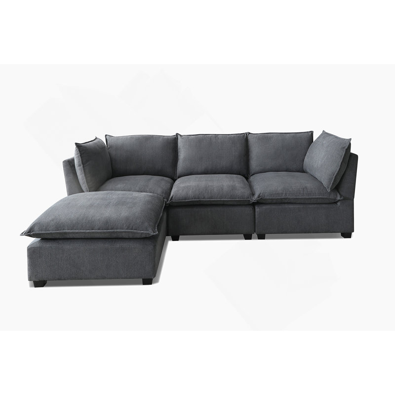 Ensemble de canapé d'angle moderne en tissu de lin en forme de L avec repose-pieds convertible pour salon, appartement, bureau, gris, 3 couleurs