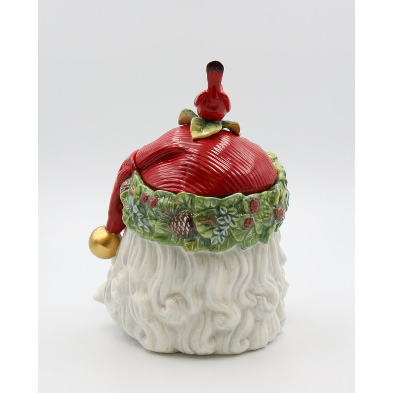 Père Noël afro-américain avec boîte à biscuits cardinal - 27,3 cm (H)
