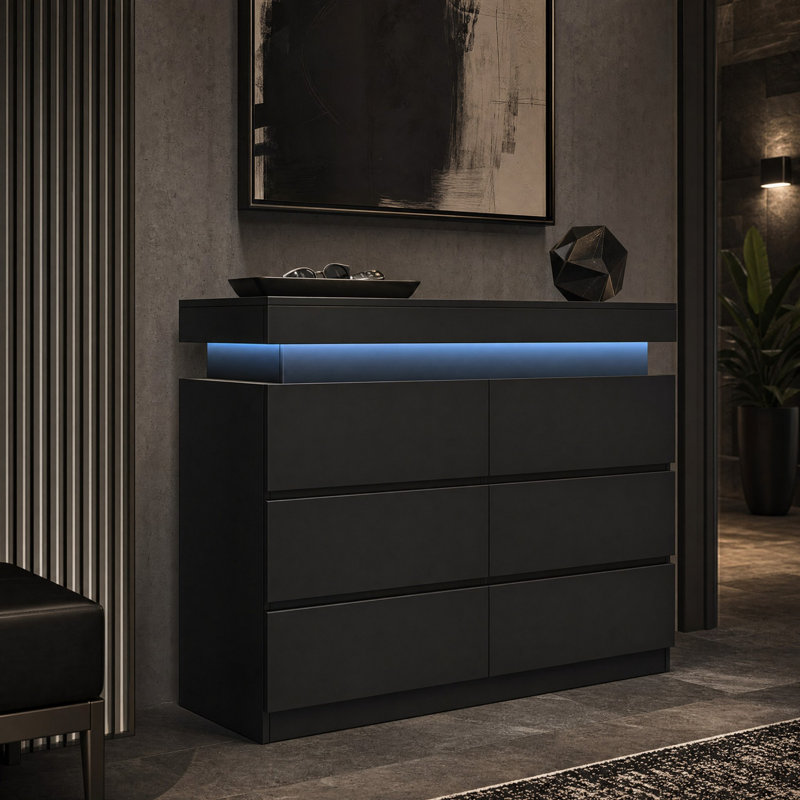 35.4"H X 39"W X 13.7"D LED Accent Cabinet & Chests, Black