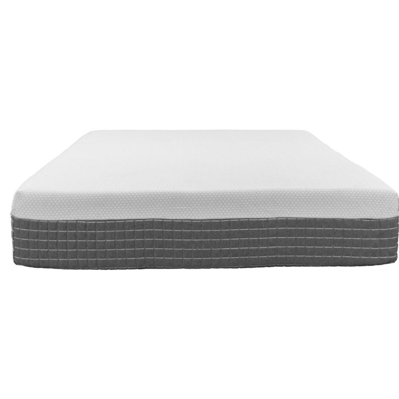 5-Layer, 12 inch Hybrid Memory Foam and Coil Mattress, White and Grey Knit Cover, Queen
