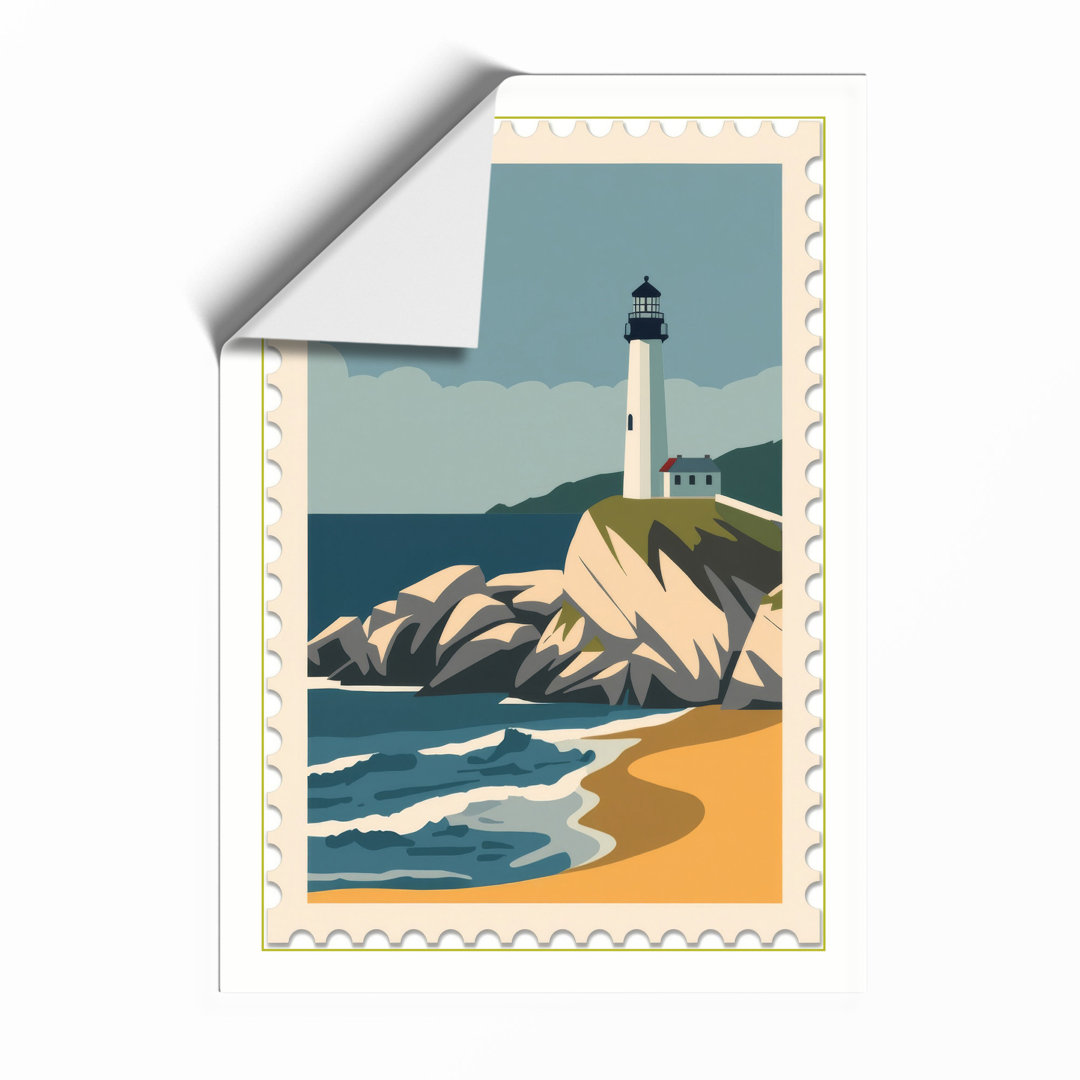 Lighthouse on Rocky Shore Vintage - Framed Print