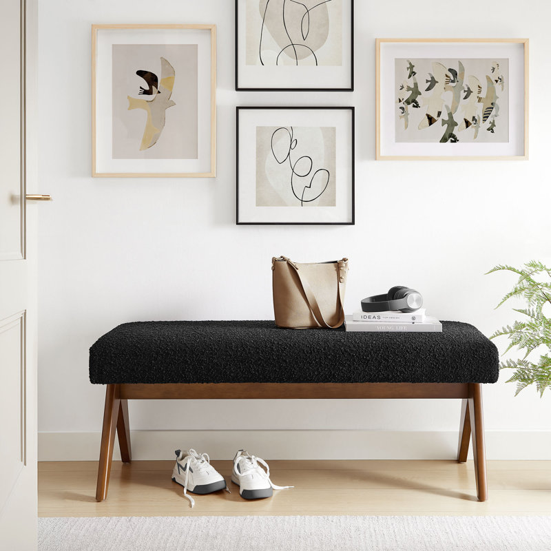Banc rembourré Lyra Boucle, Noir, noir, noir, noir, H 18,50 po x l 47 po x P 18 po