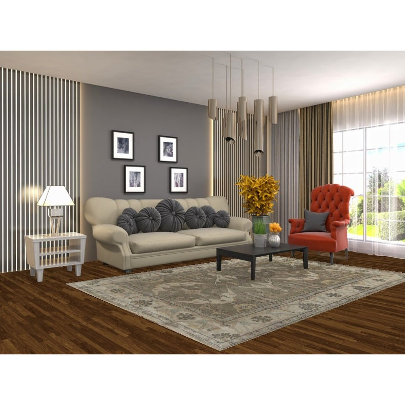 Tapis indien en laine fait à la main gris Oushak 6 x 9