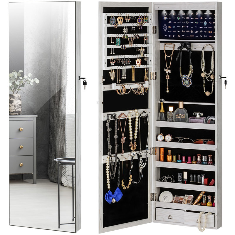 Armoire à bijoux murale avec miroir Grishilde, Blanc