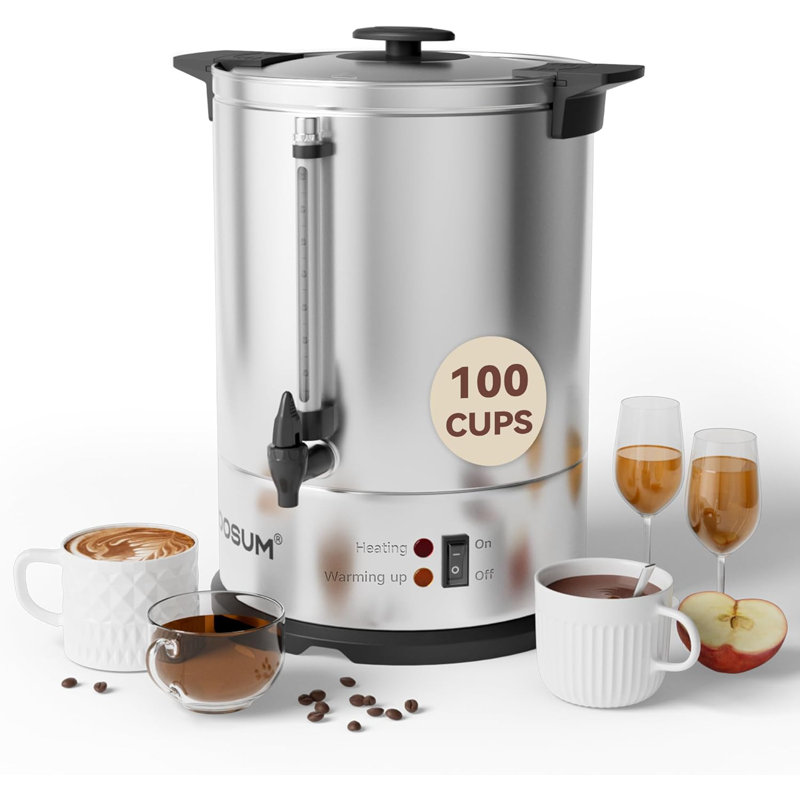 MOOSUM 100-Cup Commercial Coffee Maker Hot Water Urn, 4 Gallon Large Capacity Hot Drink Dispenser, 1500W Quick Brew for Catering Events, Silver