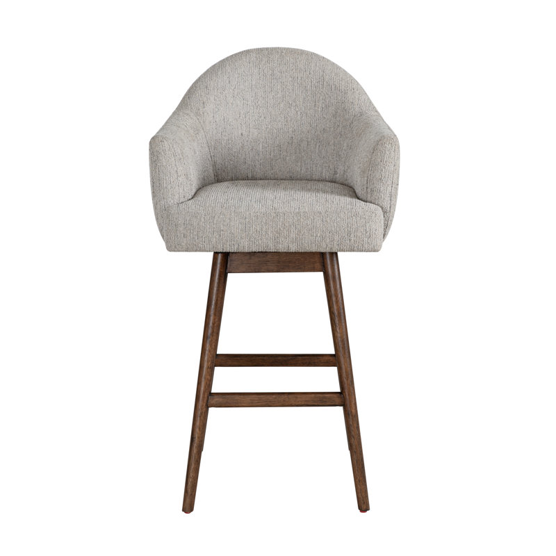 Wasserman Solid Wood Upholstered Swivel Barstool With Fabric Seat, Bar Stool (30" Seat Height), Brown Oak, 1