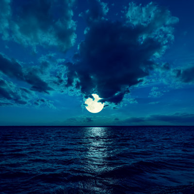 Full Moon Over Water In Night - Wrapped Canvas Print