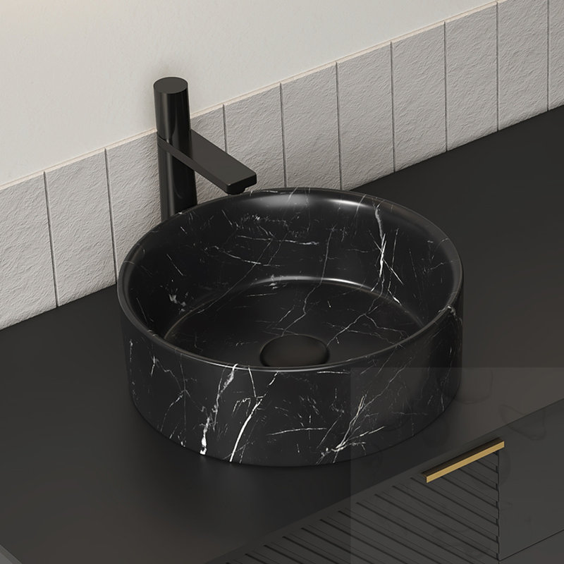Ceramic Circular Bathroom Sink, Matte Black