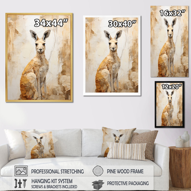 Minimal charmant kangourou sur toile, H 32 po x l 16 po x P 1 po, Toile tendue