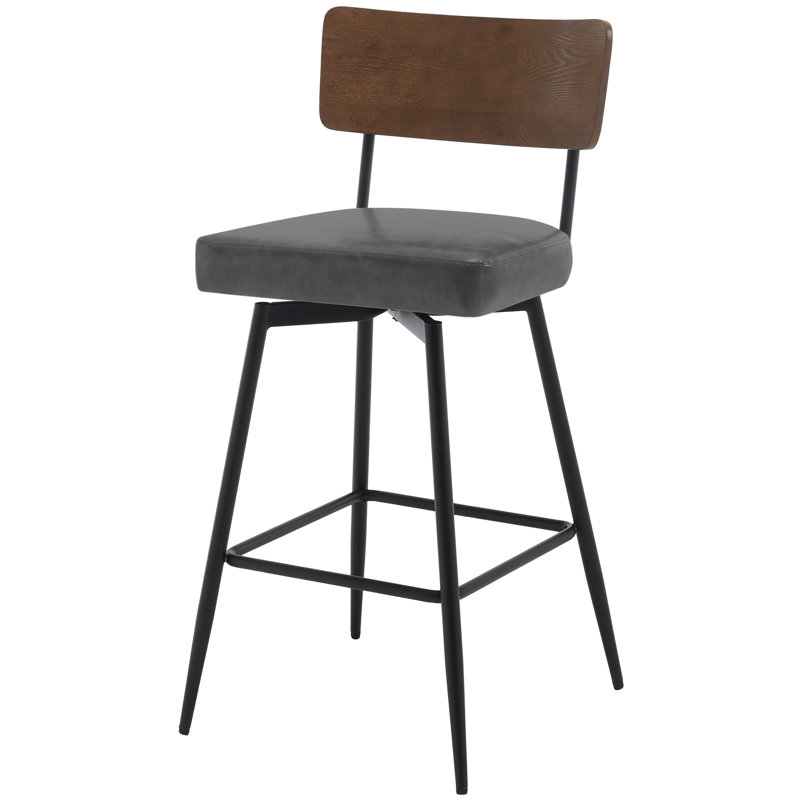 Swivel Upholstered Counter Stool with Metal Frame, Grey
