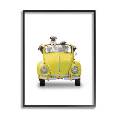 " Yellow Antique Car Love Pugs " by John Hovenstine